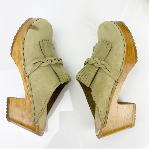 Sven Originals Kiltie Clogs Wood Platform Sole Tan - Picture 8 of 11